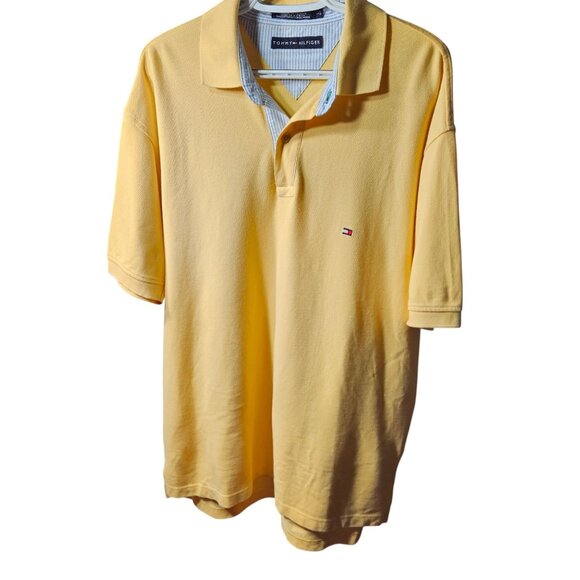 Tommy Hilfiger Yellow Polo Shirt Mens Size L 100% Cotton Classic Fit Short Sleev - Picture 1 of 5